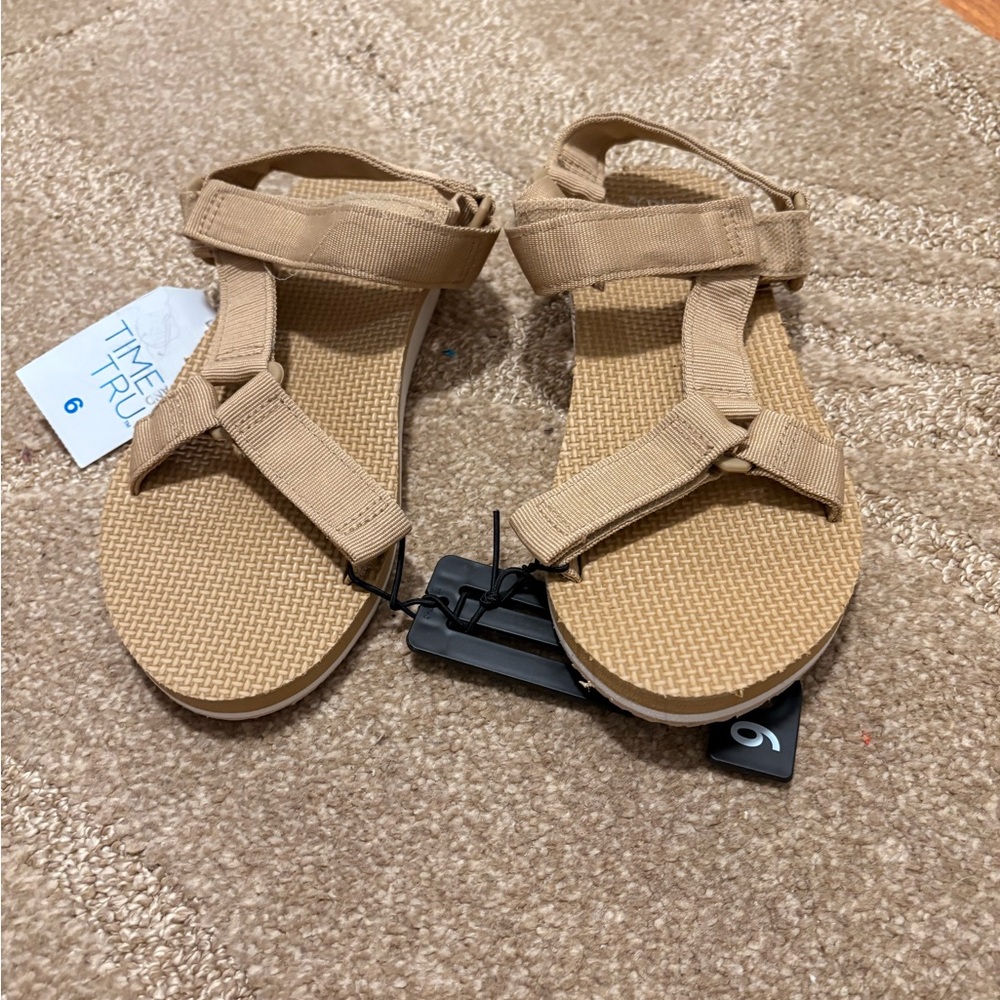 New With Tag  Time and Tru Tan Adjustable Strappy Sandals